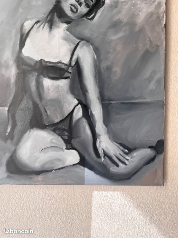 Tableau original Alexa demie noir et blanc, photo lingerie, acrylique sur toile, cadeau (image 3)