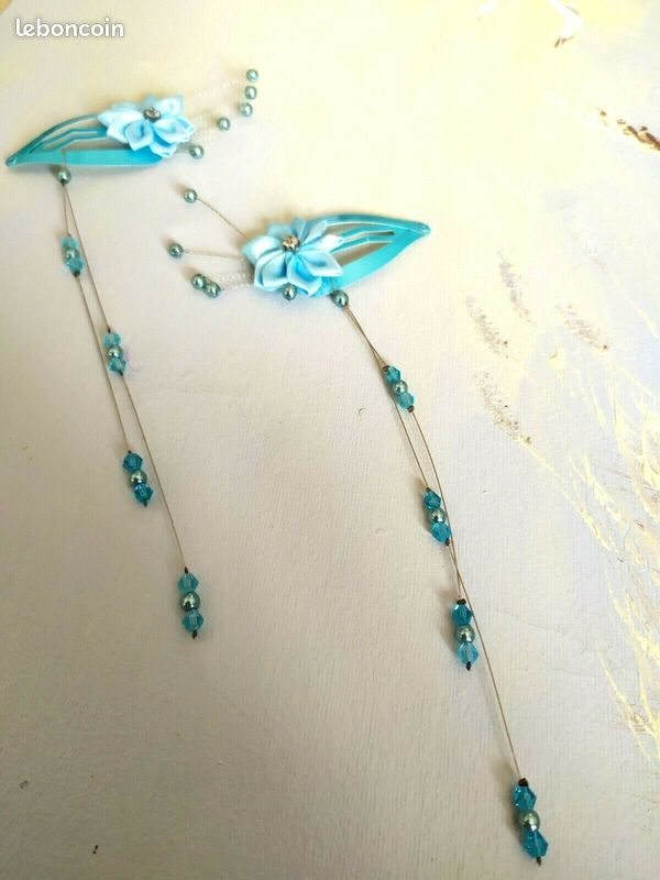 2 pinces à cheveux bleue turquoise enfant mariage (image 2)