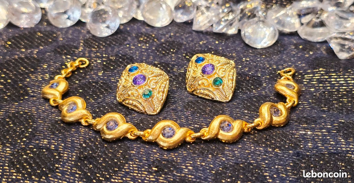 Parure Vintage Esprit Couture Baroque Clips et Bracelet (image 3)