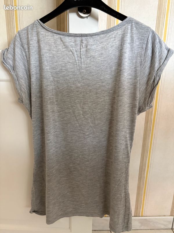 T-shirt Femme Esprit Gris, Taille S (FR36), Coton Coupe Ajustée, Manches Courtes
