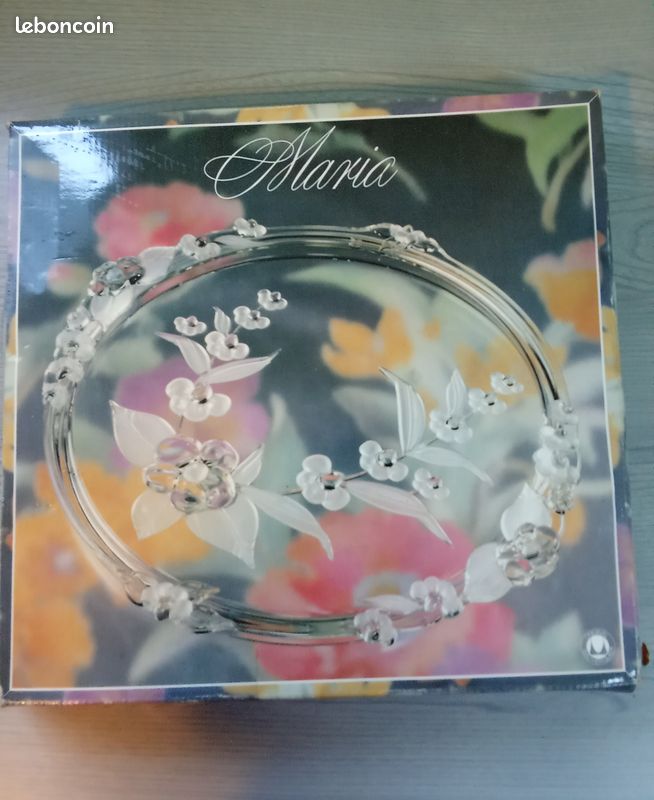 Grand Plat à Tarte Sur Piédouche Walther-glas - Décor Tulipes Givrées - 35 Cm