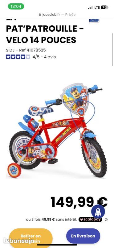 Paw Patrol Velo Pat Patrouille Carrefour Vélo Pat'Patrouille NEUF