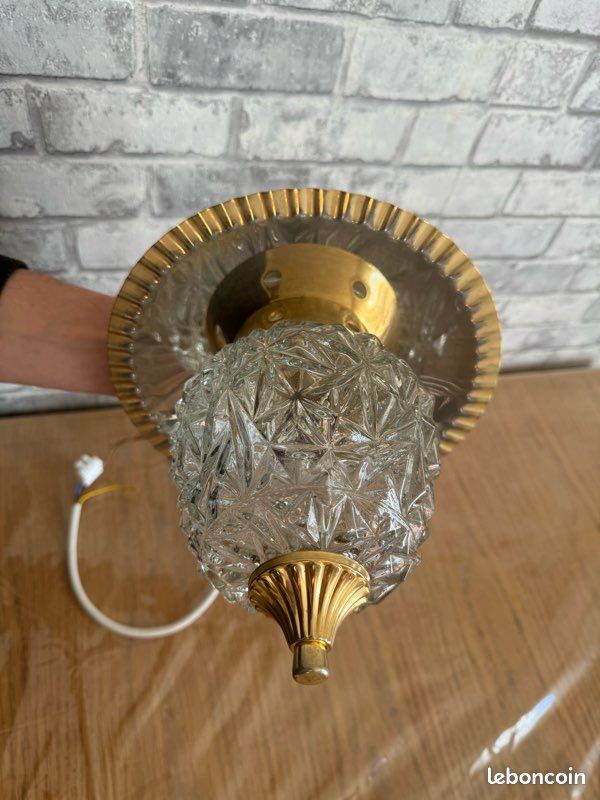 Lustre doré verre ciselé vintage (image 9)