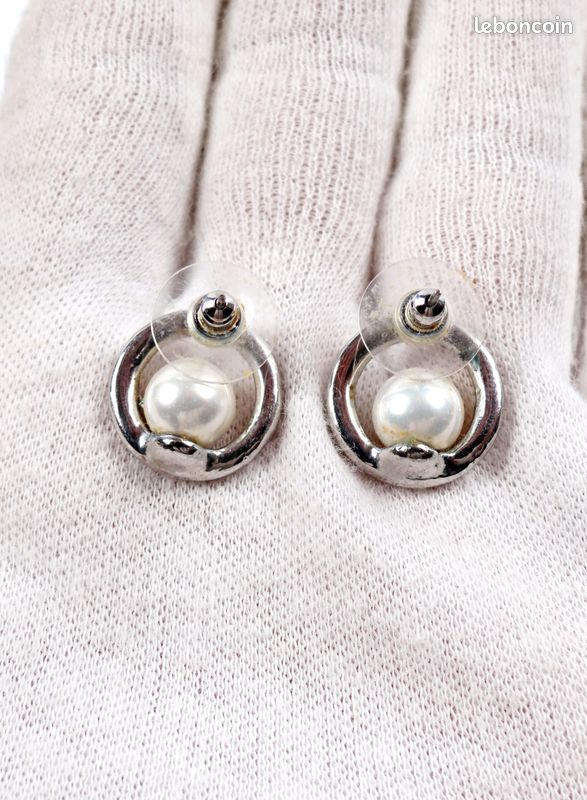 Boucles D'oreilles Clou Vintage Or Avec Strass Et Perles - Modèle 600 - Occasion Très Bon état