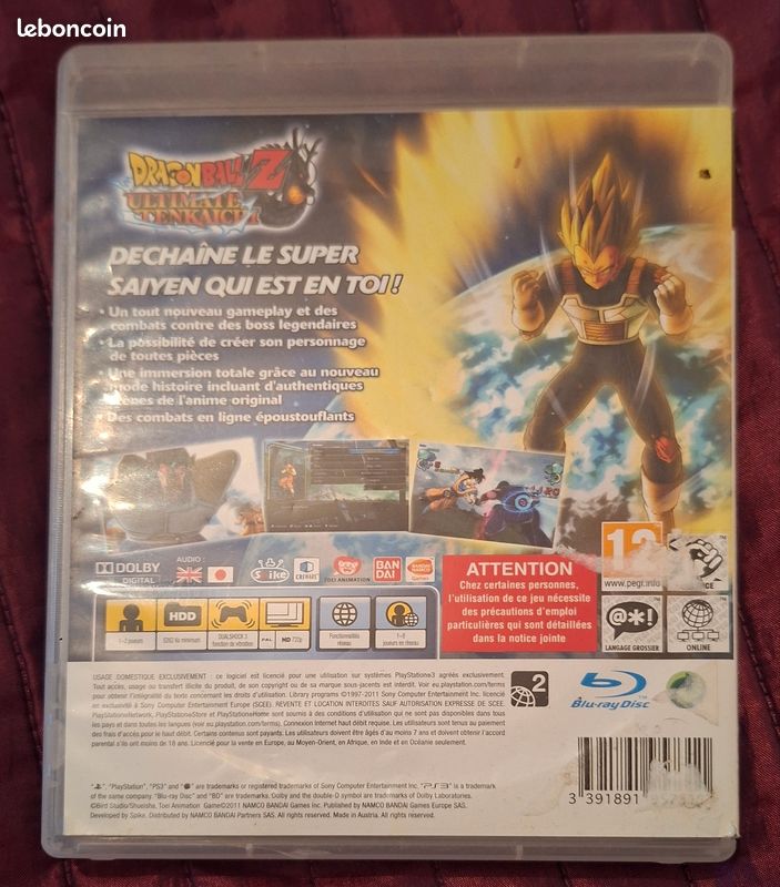 Jeu Dragon Ball Z Ultimate Tenkaichi PS3 Complet Avec Notice - En Très Bon état, Boîte Et Disque Nickel
