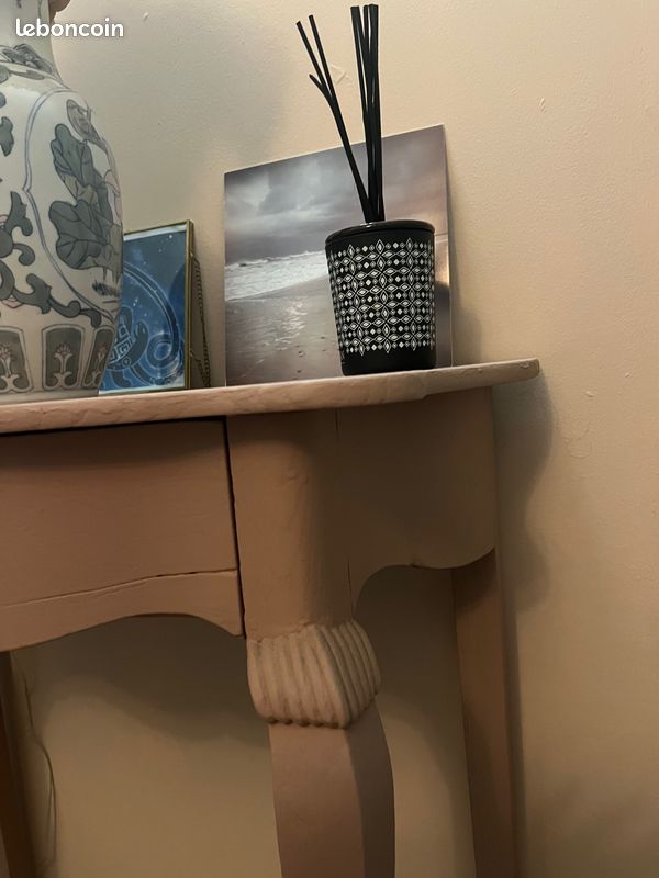 Petite console baroque avec tiroir peinte rose poudré (image 3)