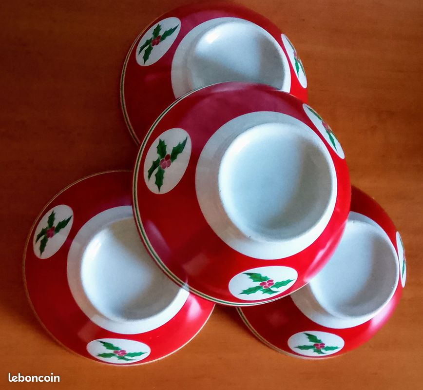 Lot De 4 Bols à Soupe Ciroa - Porcelaine Fine Rouge Et Blanc, Design Moderne, Houx