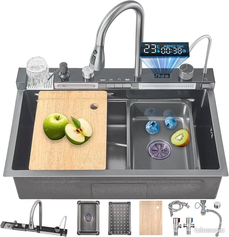 Robinet Évier Cuisine Cascade Acier Inoxydable - Robinet Extensible Multifonction