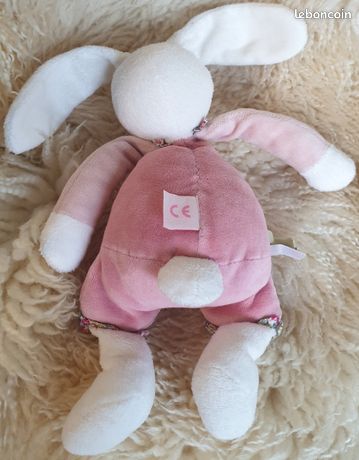 Doudou Lapin beige et rayé orange NATURE PLANET