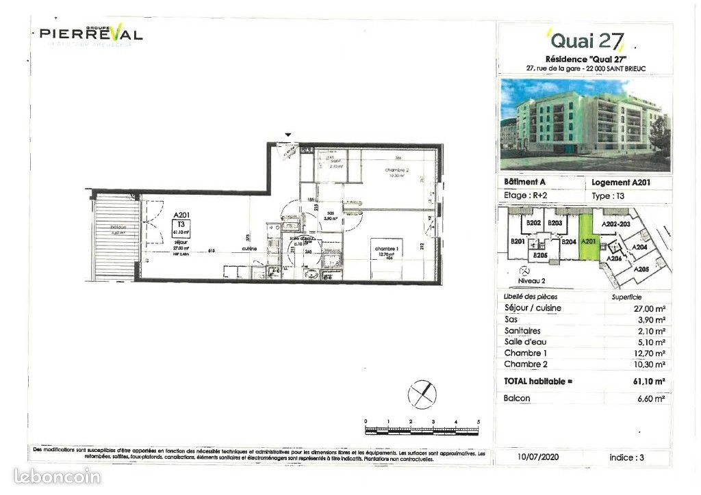 Appartement a louer saint-brieuc - 6 pièce(s) - 61 m2 - Surfyn