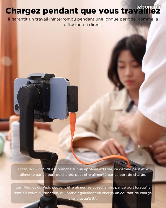 Boya by-V2 Micro iPhone, 2,4 GHz Micro Cravate sans Fil Clipser pour iPhone 14/14 Pro/13 Pro/12, iPad, appareils iOS, Vlogging Youtube (image 2)