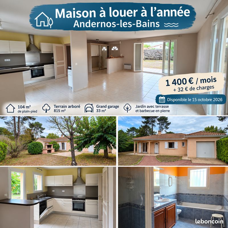 Maison 4 pièces 104 m² · à Andernos-les-Bains · 104 m² · 1 432 €/mois