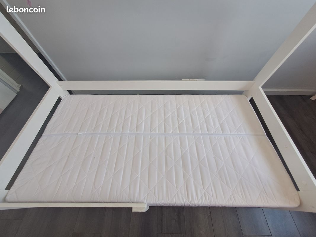 Lit cabane enfant blanc 80x160 avec matelas, sommier et tiroir (image 5)