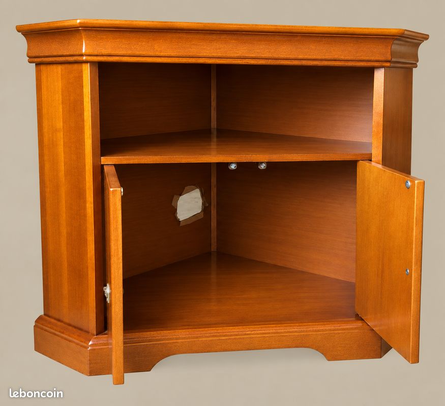 Meuble bas d'angle en merisier avec niche et 2 portes (image 2)