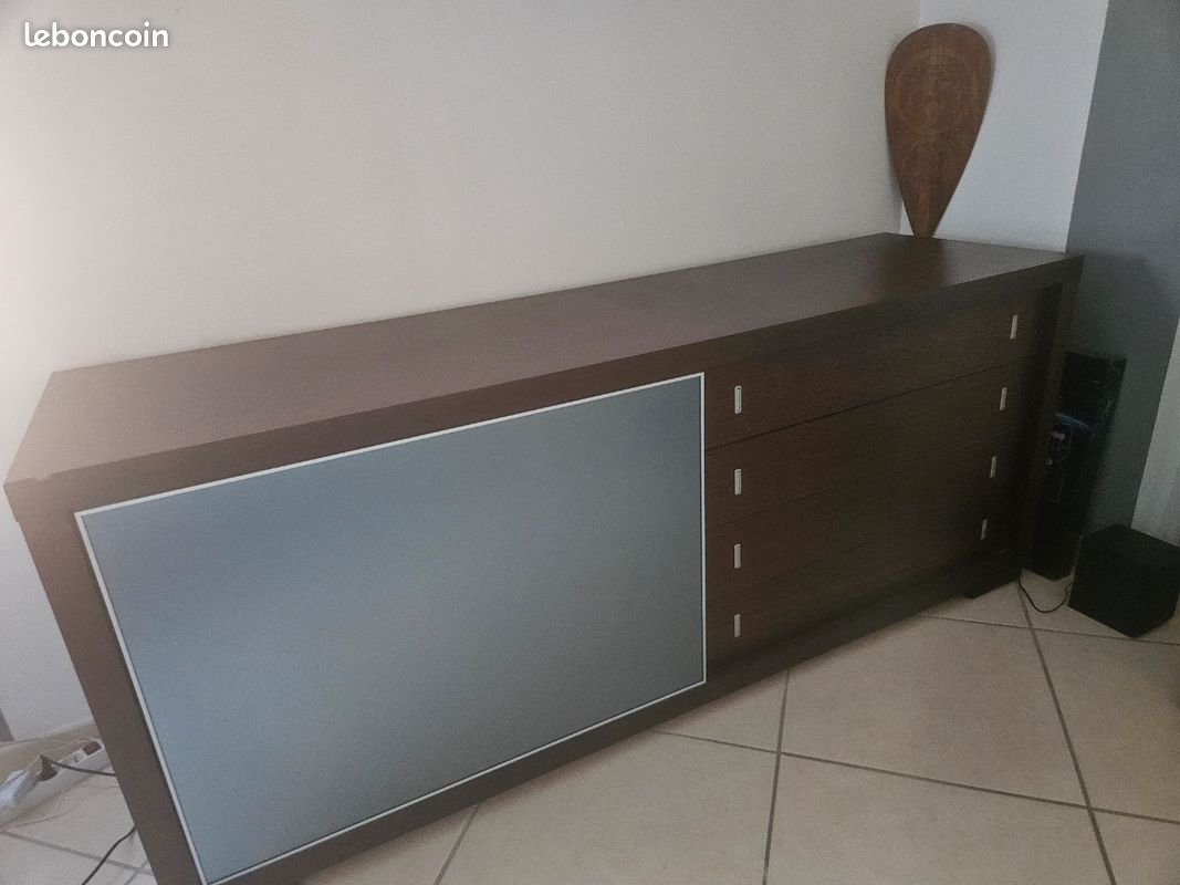 Bahut chêne brun, table verre calligaris et 6 chaises (image 1)