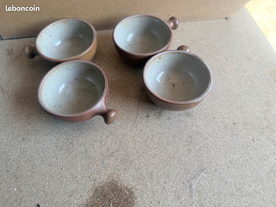 Lot de 4 bols à oreilles en grès émaillé brun et beige (image 4)