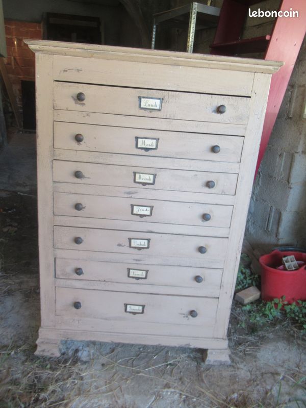 Meuble de métier semainier tiroirs bois ancien (image 1)