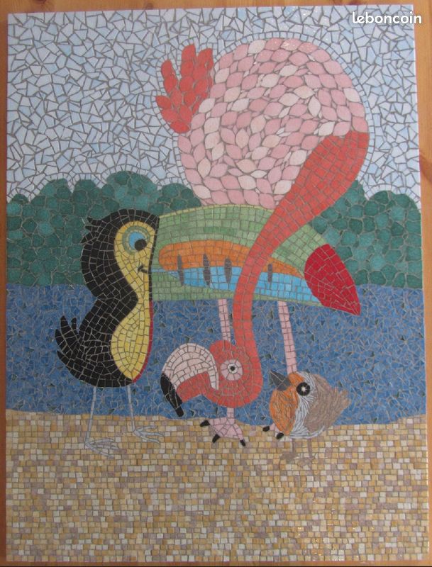 Grand Panneau Mosaïque Dosseret Oiseaux – Céramique Peinte à La Main (Tunisie)