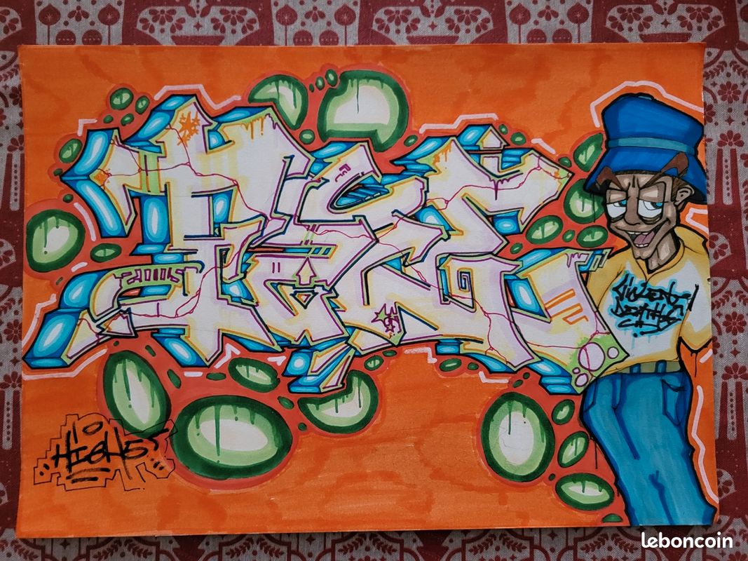 Dessin Original Graffiti - Signé - Techniques Mixtes - Style Lettrages Et Personnage - Année 2006
