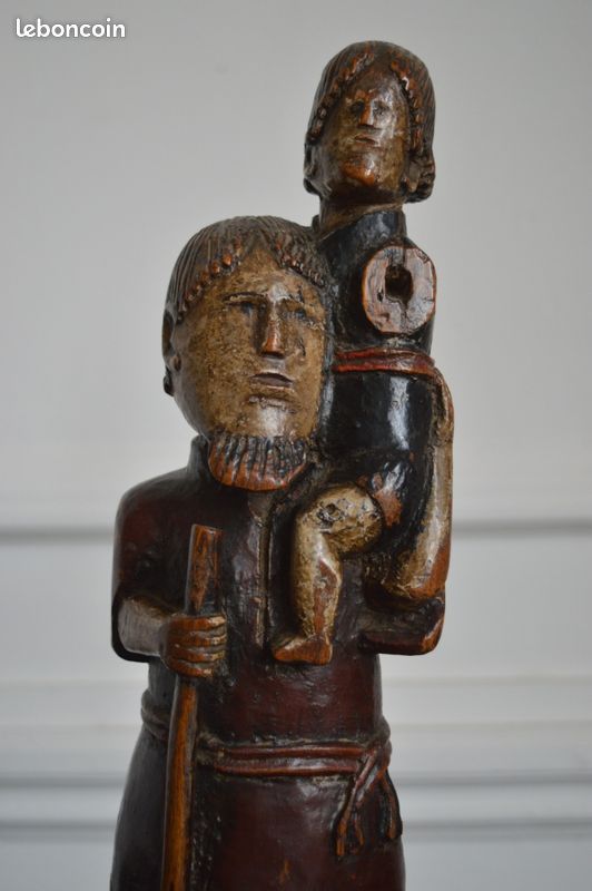 Sculpture de Saint Christophe et l'Enfant, XIXe, art populaire (image 1)