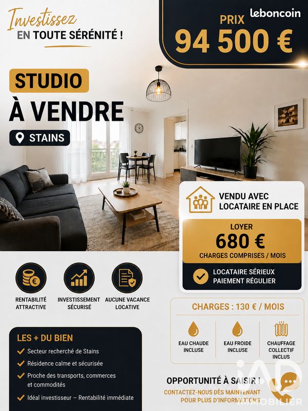 Appartement 1 pièce 25 m² · à Stains · 25 m² · 94 500 €
