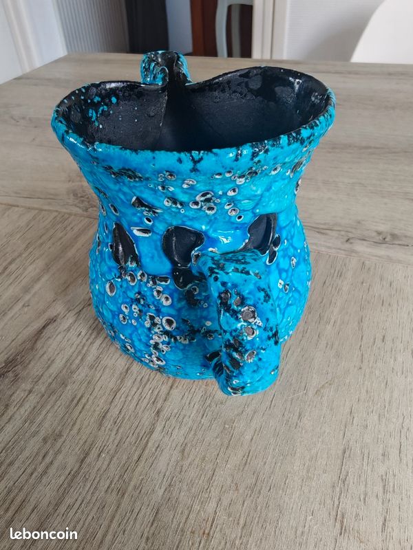Pichet / broc vintage en céramique émaillée "Écume de mer" bleu turquoise – Années 60/70 style Vallauris / Fat Lava (image 4)