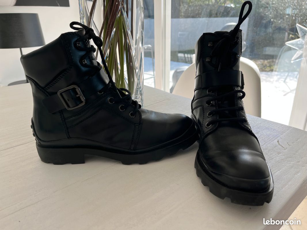 Bottines Tod's Noires En Cuir – Taille 40.5, Style Combat