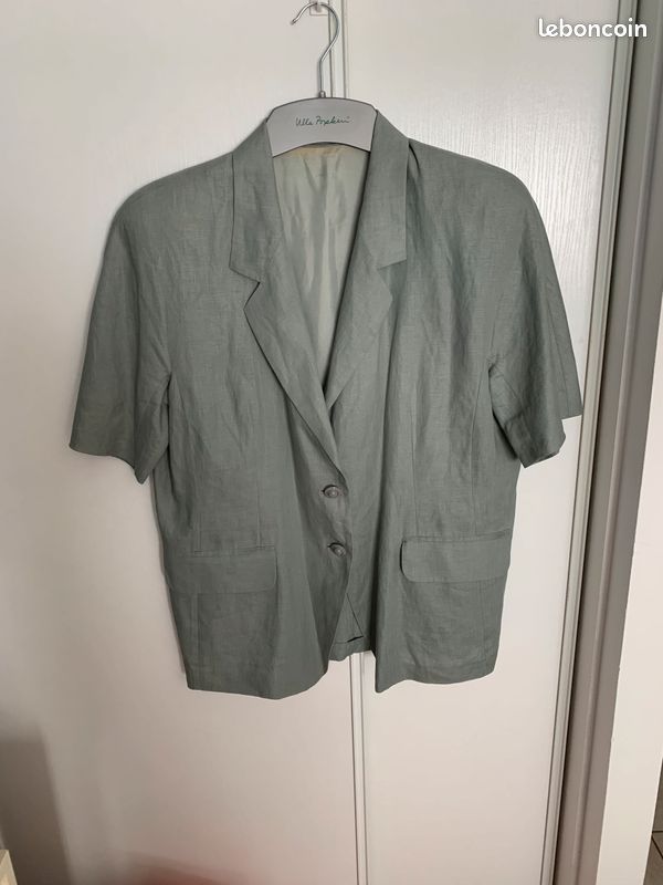 Veste Blazer 100% Lin Manches Courtes Vintage (image 1)