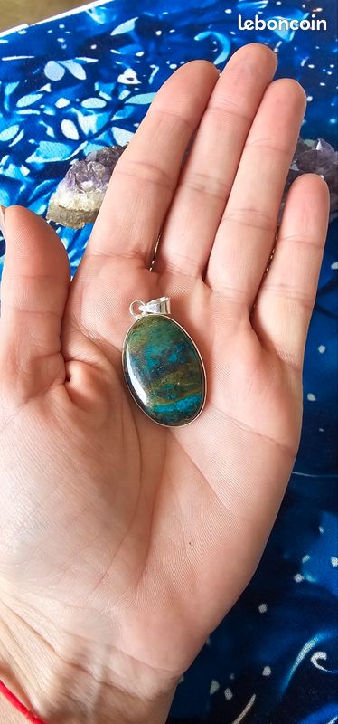 Pendentif Ancien En Chrysocolle Naturelle 15 Carats - Pierre Verte Du Nicaragua, Neuf Sans Emballage - Bijou Minéral
