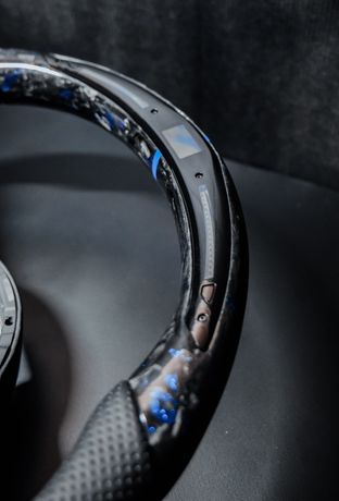 ❇️ Volant LED fibre de Carbone forgée bleu cuir perforé surpiqûre bleu pour Volkswagen  Golf 7 7.5 R R-line 2013-2020 ❇️ - Équipement auto