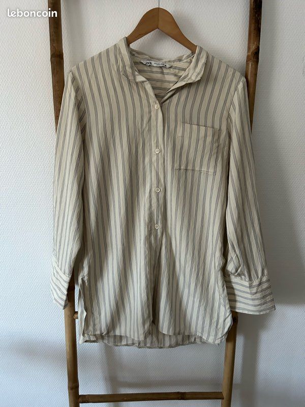 Chemise Zara femme taille S neuve rayures beige blanc cassé crème