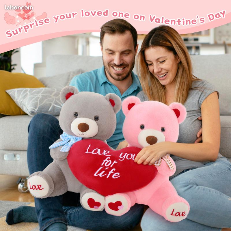 MorisMos Ours en Peluche avec Oreiller Coeur, 40cm Ours Peluche Moyenne Nounours en Peluche Kawaii Animaux en Peluch Teddy Bear Cadeau pour Petite Amie Enfants pour Anniversaire Saint-Valentin Deco (image 5)