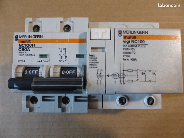 Disjoncteur Merlin Gerin multi9 NC100H C80A 415V (ref 27264) couplé avec vigi NC100 (ref 27700) - matériel tableau électrique (image 2)