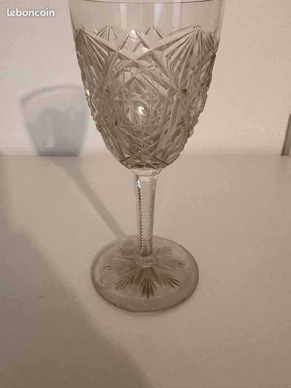 Verre à Vin Vert Baccarat Lagny - Cristal Taillé Français Vintage - Occasion