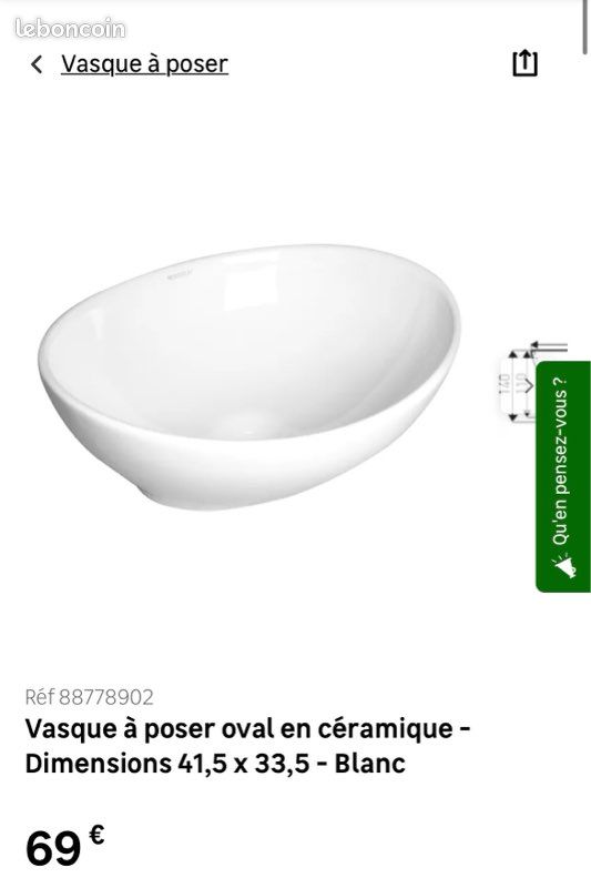 Vasque à poser blanche céramique (image 2)