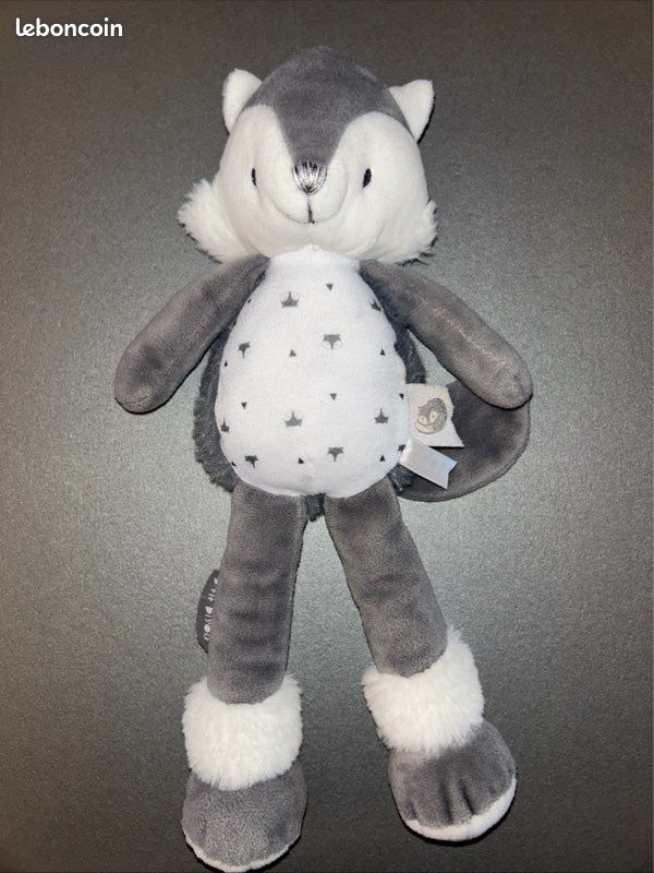 Doudou Peluche Little Fox Renard Loup Blanc Gris P'tit Bisou ptit Bisou (image 1)