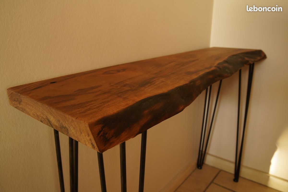 Console en noyer massif live edge – Pièce unique artisanale – Console bois naturel et pieds métal – Fait main - sur mesure (image 3)