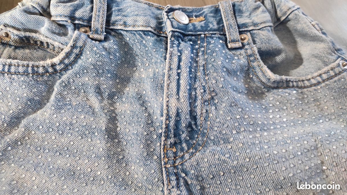SHORT EN JEAN TRF TAILLE MI-HAUTE ÉTOILES - Bleu | France
