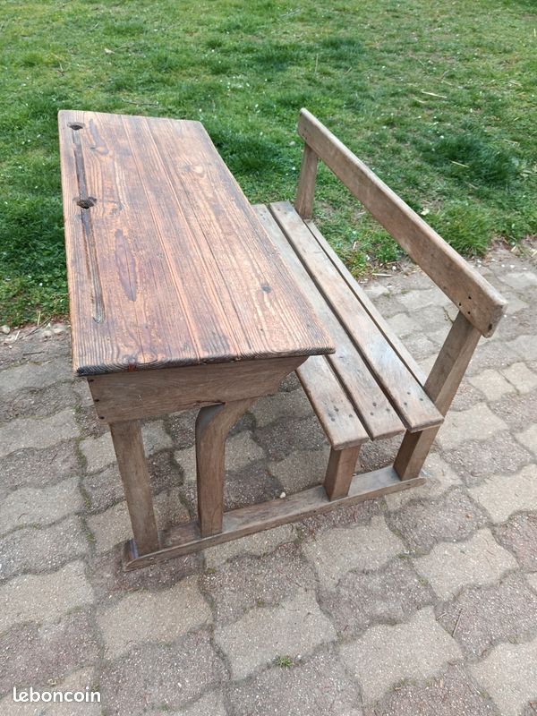 Banc d' écolier avec encriers (image 3)