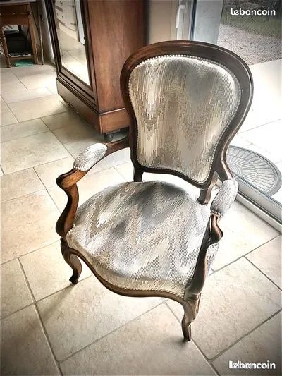 Fauteuil Cabriolet Louis Philippe Ancien / Tissu Moderne (image 2)