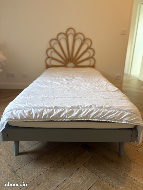 Lit maison du monde sixties - lit vintage gris + matelas (image 3)
