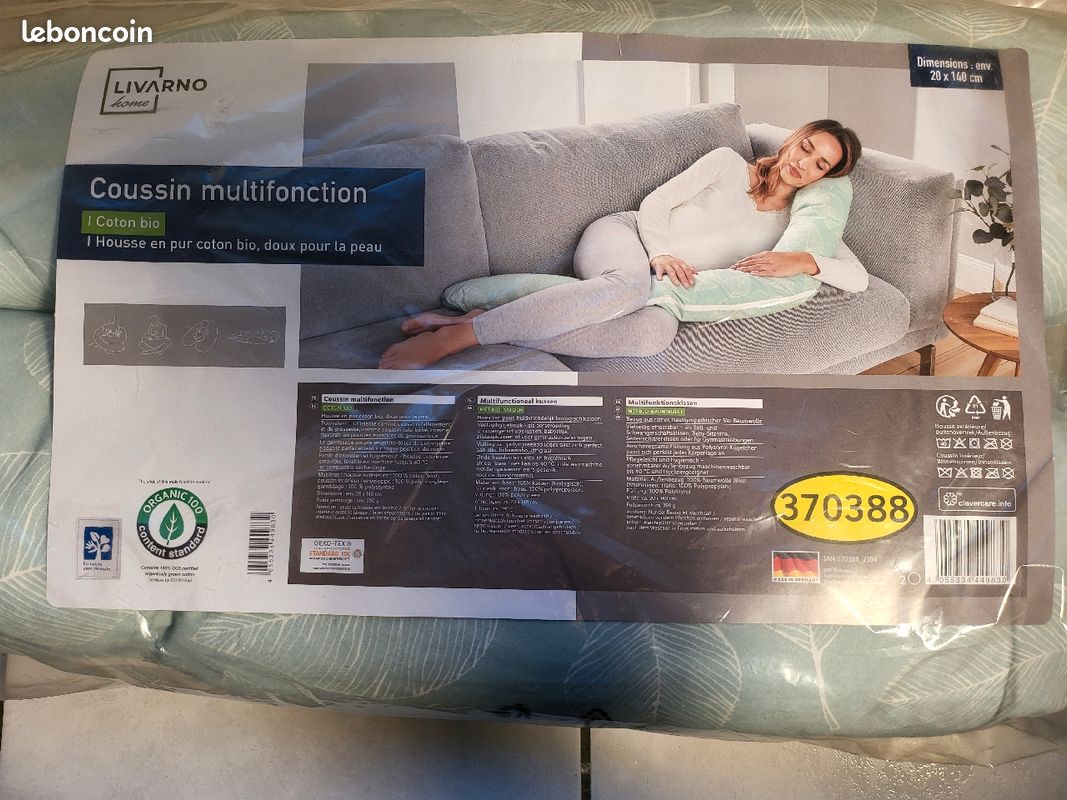 Livarno Coussin d'allaitement multifonction où coussin pour bébé Cotton bio
déhoussable pour l'entretien
vert dessin feuilles blanches,
blanc avec rayures maron (image 5)