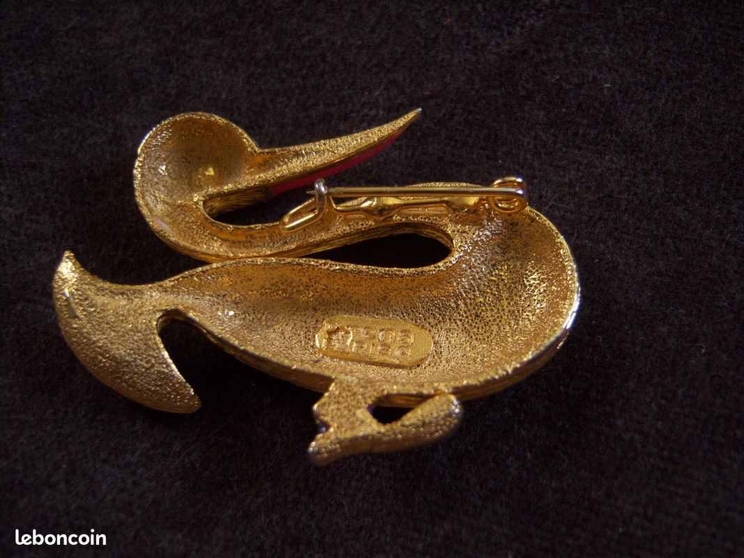 Broche Animalière Vintage – Oiseau Mésange En émail Rose Et Rouge, Parfait état