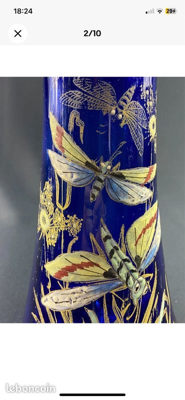 Vase en verre teinté à décor floral émaillé début XXe Francois-Théodore LEGRAS (image 2)