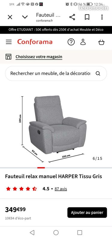 Fauteuil relax manuel gris (image 5)