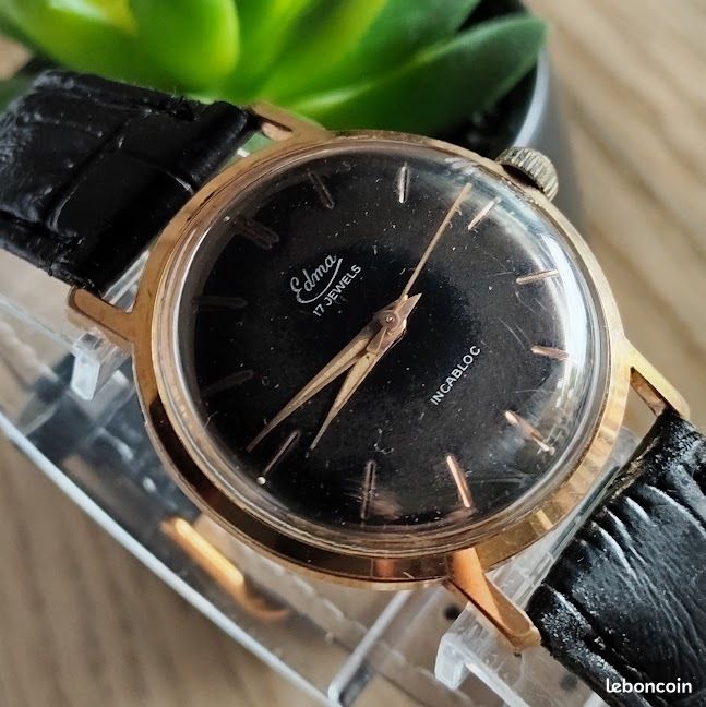 Montre Homme Vintage Mécanique SOMY - Boîtier Acier 35mm, Cadran Beige, Bracelet Cuir, Fonctionne
