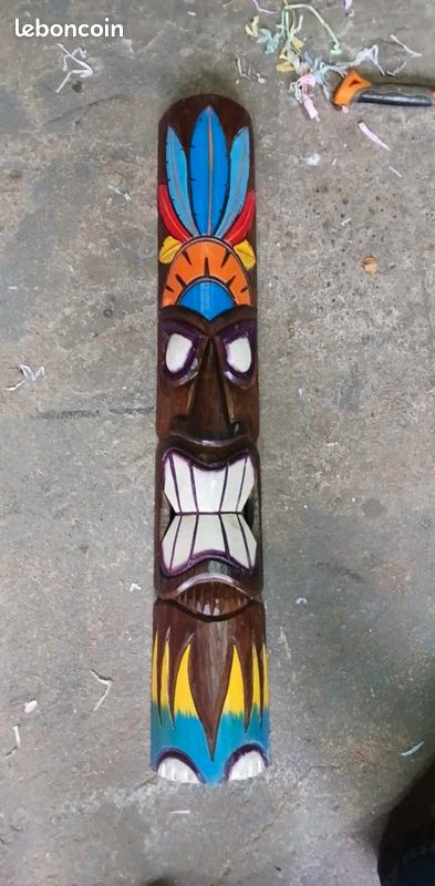 Deco Tiki masque 100 cm en bois d albesia motif Tiki bar (image 1)