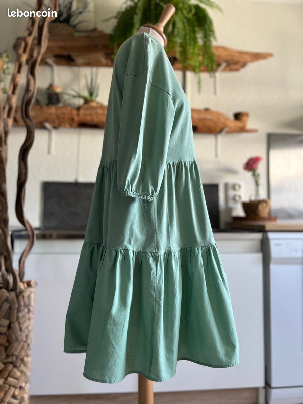 Robe Zara vert menthe bohème fluide volantée taille S (image 7)