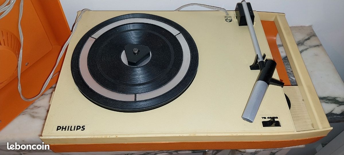 ANCIEN PICKUP PHILIPS TSF tourne disque en bois et bakélite pour déco