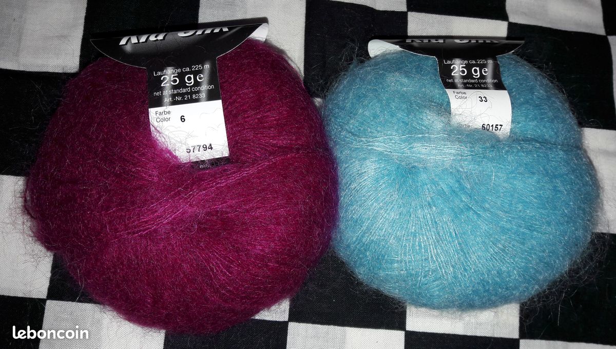 2 pelotes neuves (225M😮‼️/25G) KID SILK 75% mohair et 25% soie d'AUSTERMANN 2 coloris (🧶33 PISCINE +🧶6 FUCSHIA) (image 5)